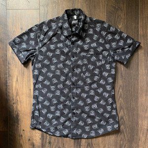 Straight to Hell Black Leather Jacket Short Sleeved Button Up Shirt Medium